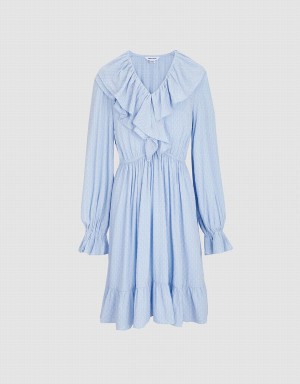 Vestido Urban Revivo Ruffle Hem V Neck Mujer Azules | VVA3237FR