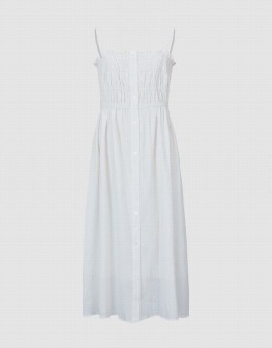 Vestido Urban Revivo Shirred Sin Manga Midi Mujer Rosas Blancos | DND4565ES