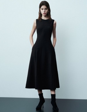 Vestido Urban Revivo Sin Manga Crew Neck A-Line Mujer Negros | APC9567IA