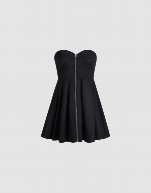 Vestido Urban Revivo Sin Manga Half Zip Ruffle Hem Mujer Negros | MTL2482OZ