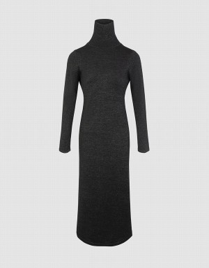 Vestido Urban Revivo Stand Collar Split Knit Mujer Negros | LFX9947QF