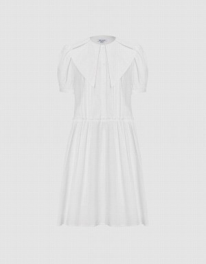 Vestido Urban Revivo Statement Collar Puff Sleeve Ruffle Hem Mujer Blancos | ANS8190YD