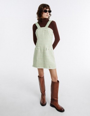 Vestido Urban Revivo Tweed Tiras Mujer Verdes Multicolor | NAH9916JX