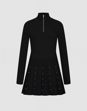 Vestido Urban Revivo Zip Half Placket A-Line Mujer Negros | YUN1011QM