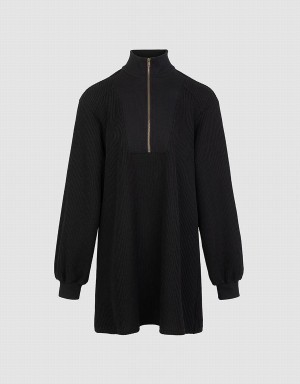 Vestido Urban Revivo Zippered Stand Collar Knit Mujer Negros | PAN9587NU