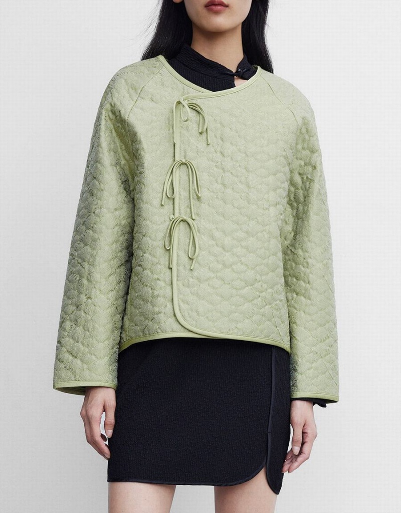 Abrigos Urban Revivo Tie Front Textured Invierno Mujer Verdes | NKS388SN