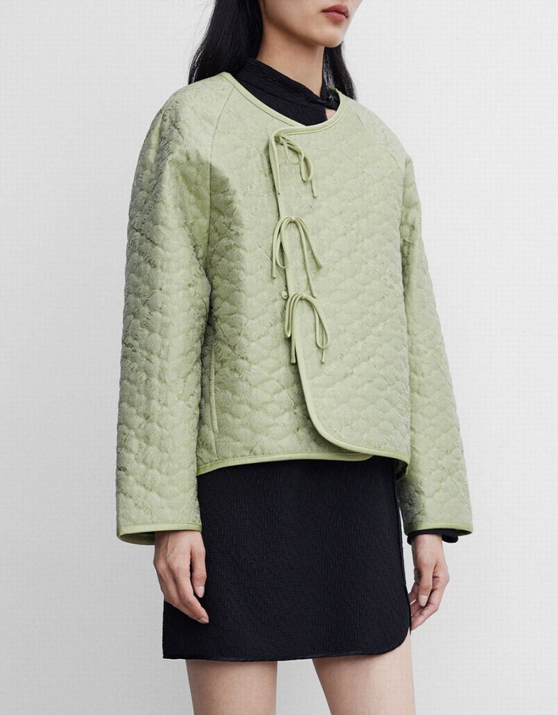 Abrigos Urban Revivo Tie Front Textured Invierno Mujer Verdes | NKS388SN