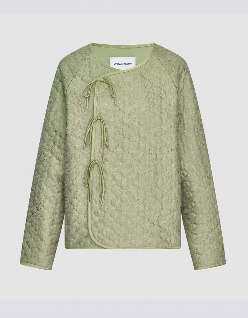 Abrigos Urban Revivo Tie Front Textured Invierno Mujer Verdes | NKS388SN