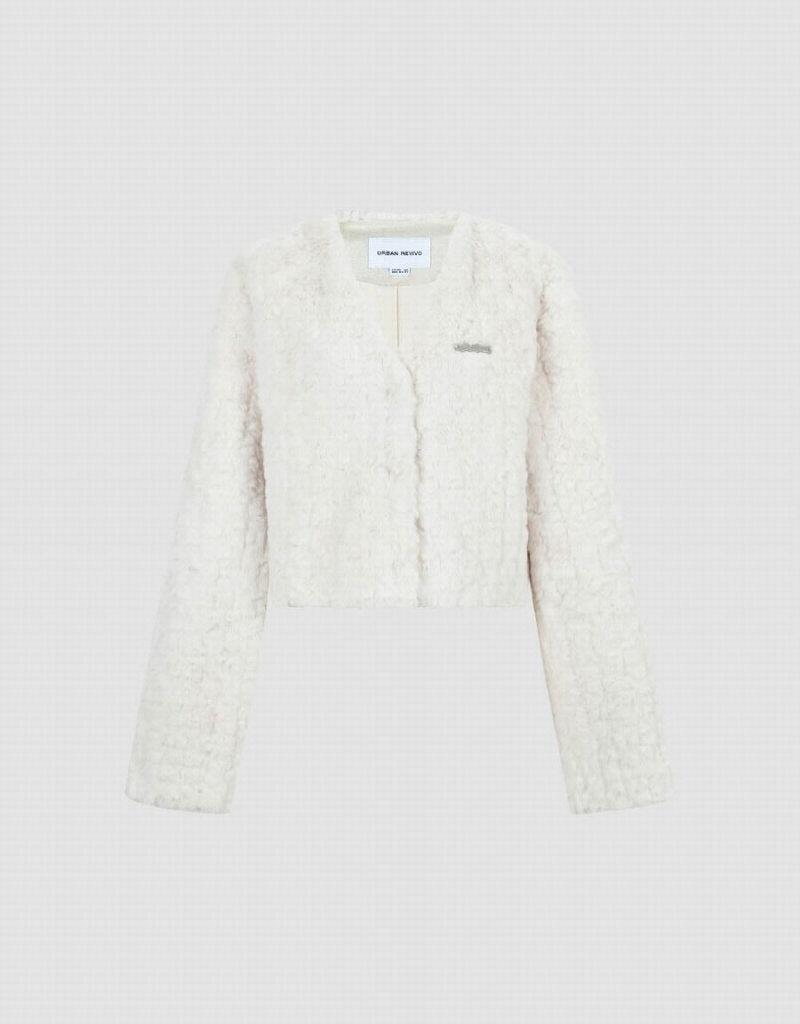 Abrigos Urban Revivo V-Neck Furry Mujer Blancos | WRI2289LJ