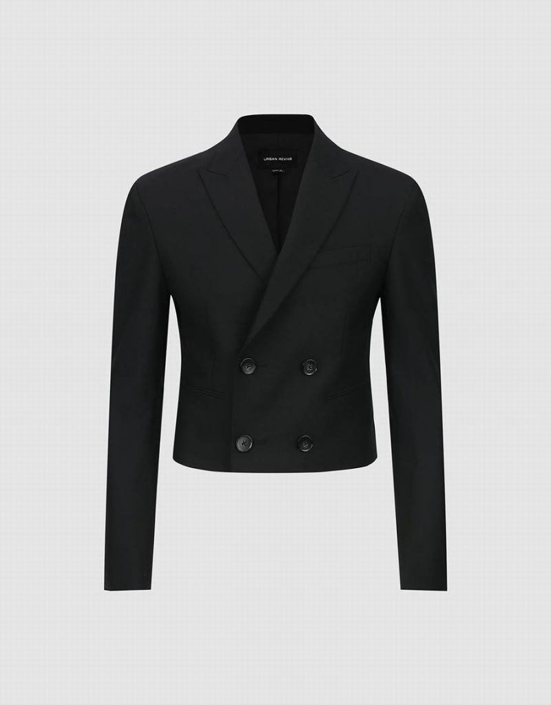 Blazers Urban Revivo Cropped Peak Lapel Hombre Negros | IJR1553EX