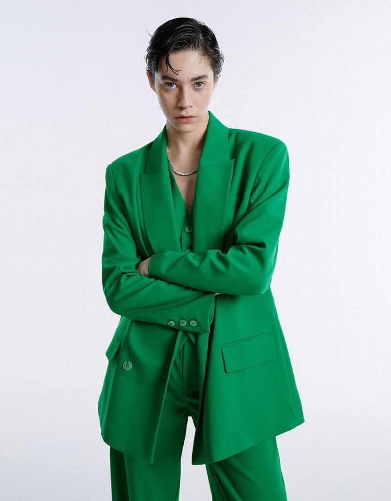 Blazers Urban Revivo Double Breasted Mujer Verdes | TSZ9278KT