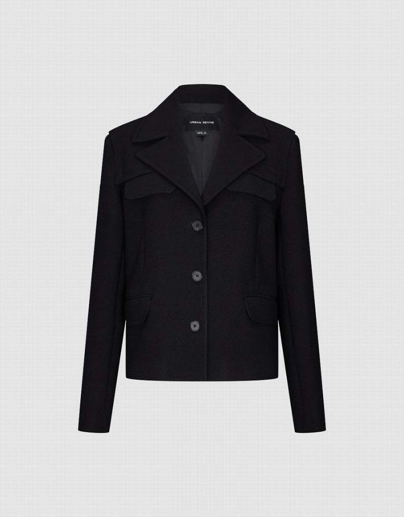 Blazers Urban Revivo Notch Lapel Directo Mujer Negros | OTO869UE