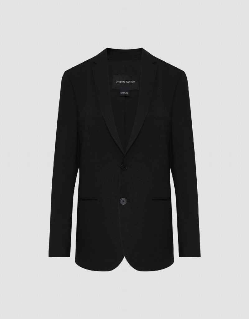 Blazers Urban Revivo Notch Lapel Directo Hombre Negros | CJQ9537DB