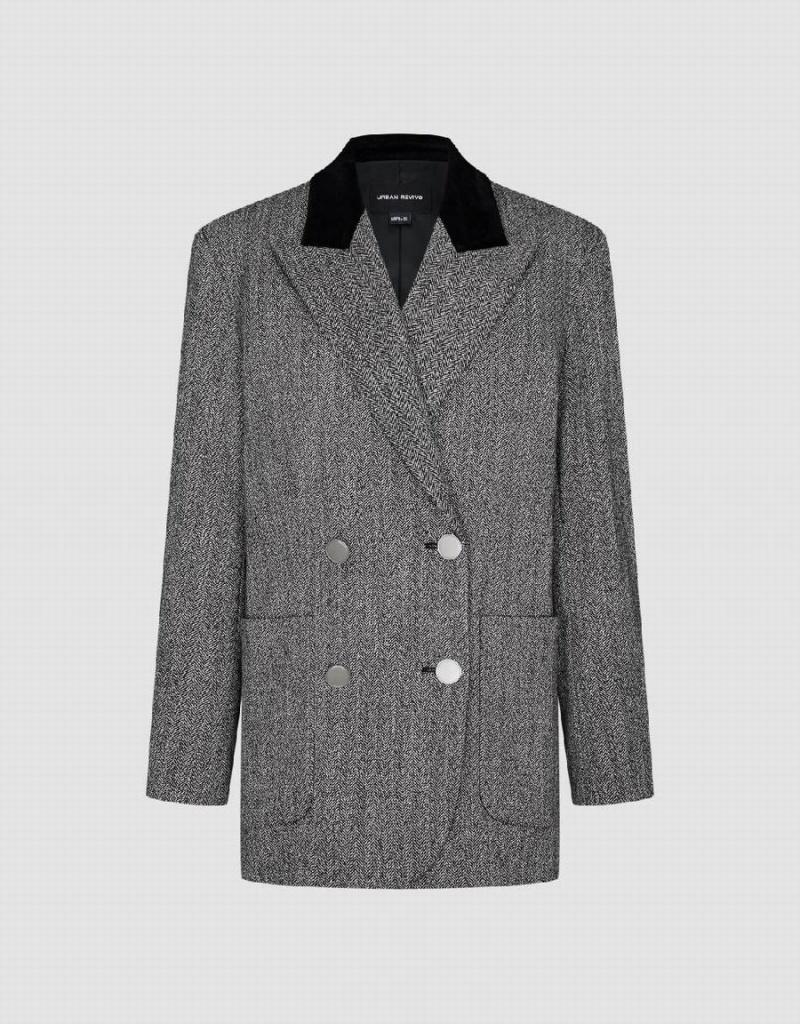 Blazers Urban Revivo Peak Lapel Double Breasted Mujer Grises | ZYW8839RL