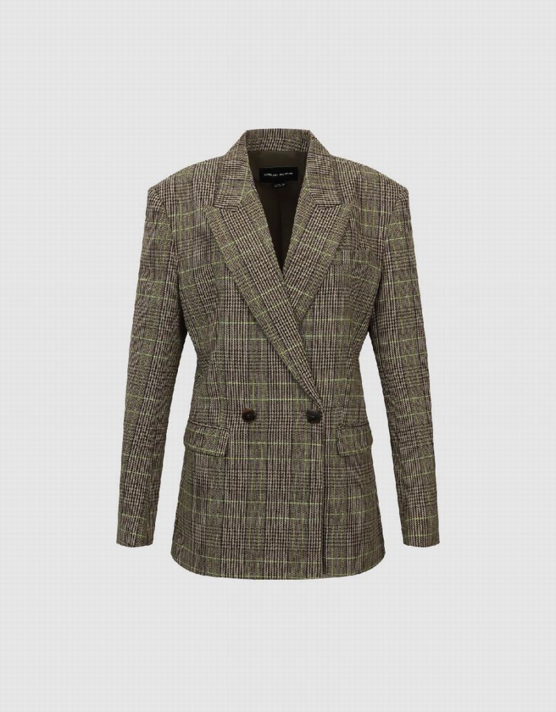 Blazers Urban Revivo Peak Lapel Plaid Mujer Verdes | RMF29100ON