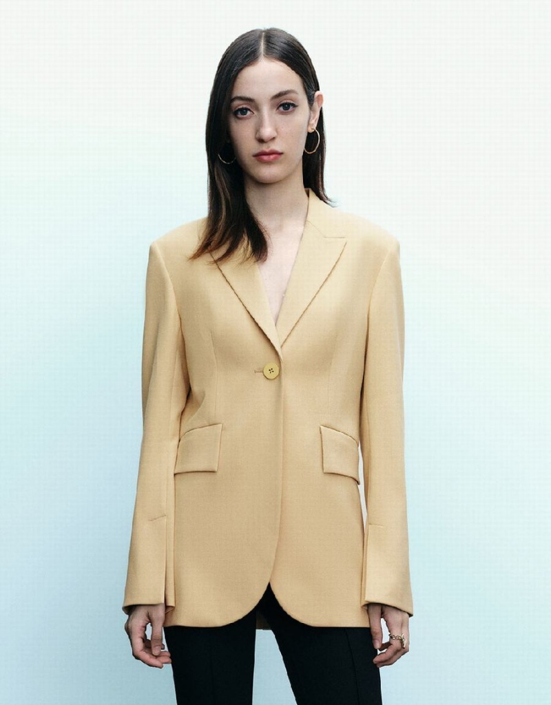 Blazers Urban Revivo Peaked Lapel Directo Mujer Amarillos | OSN9580UT