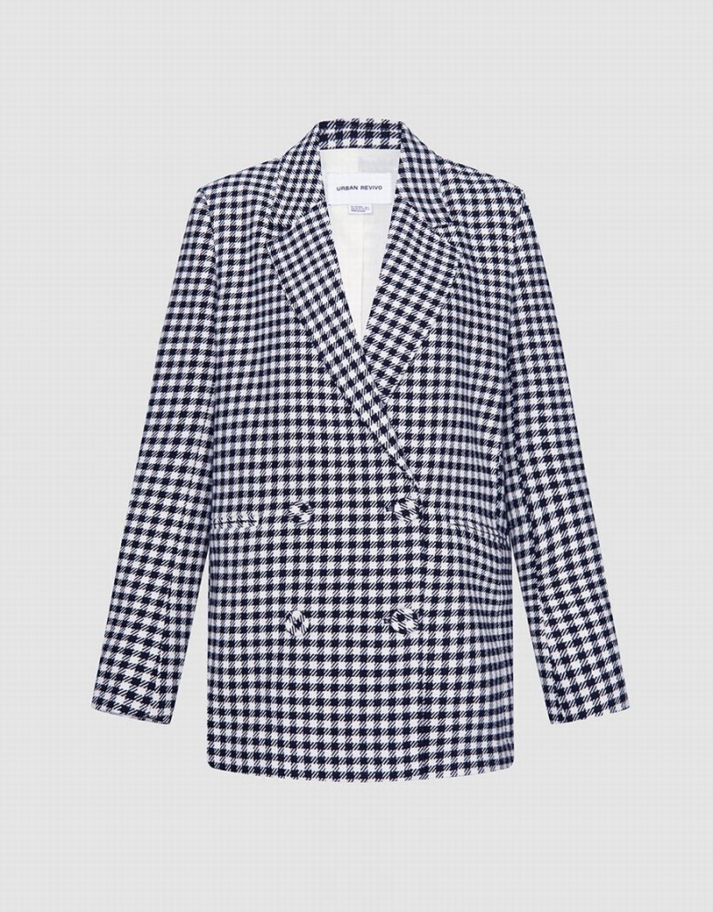 Blazers Urban Revivo Plaid Double Breasted Mujer Grises | SXN7031RA