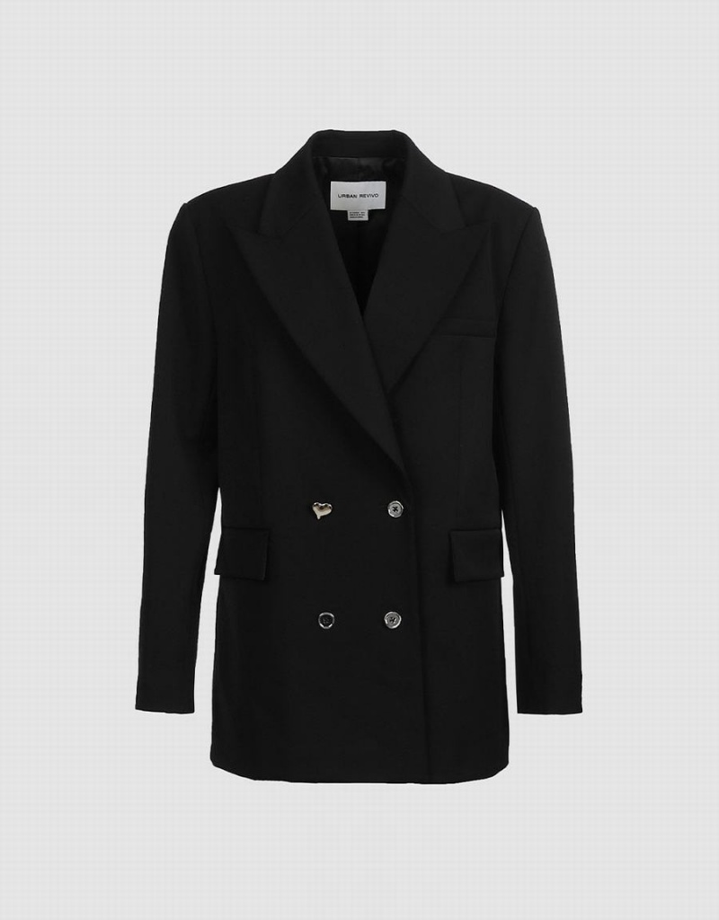 Blazers Urban Revivo Plain Double Breasted Mujer Negros | EEY1123RU