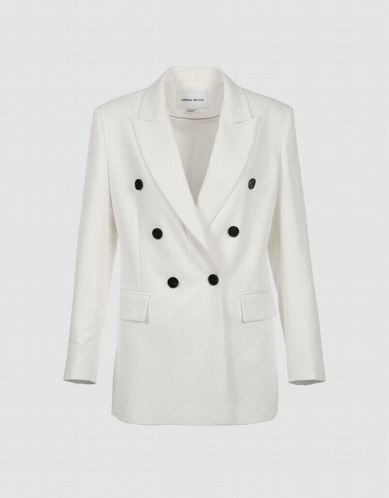 Blazers Urban Revivo Plain Double Breasted Mujer Rosas Blancos | SQP4762ZS