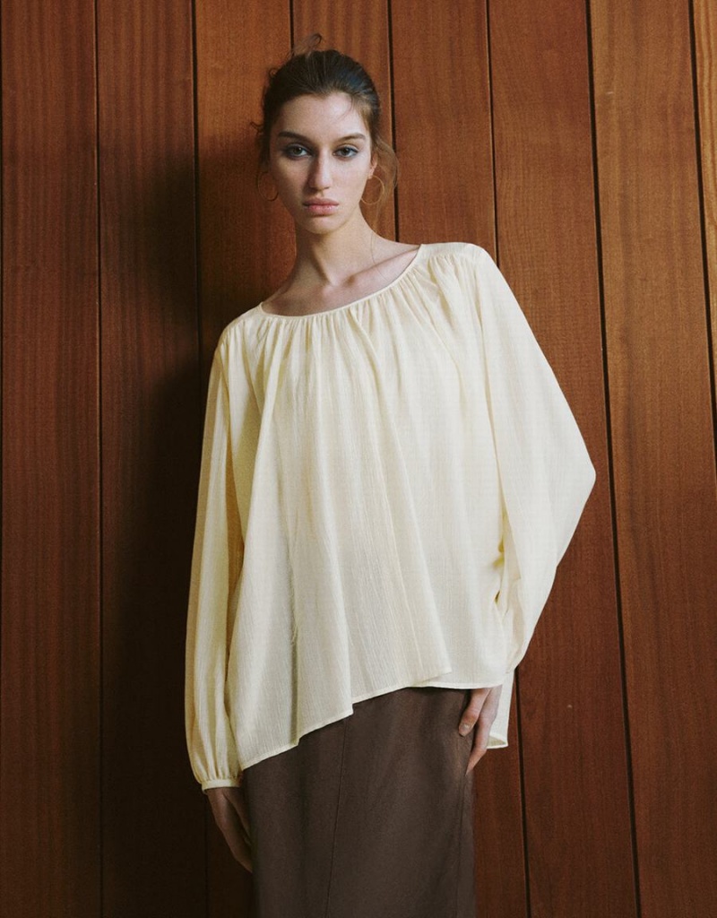 Blusa Urban Revivo Crew Neck Overhead Mujer Beige | KPD5790WN