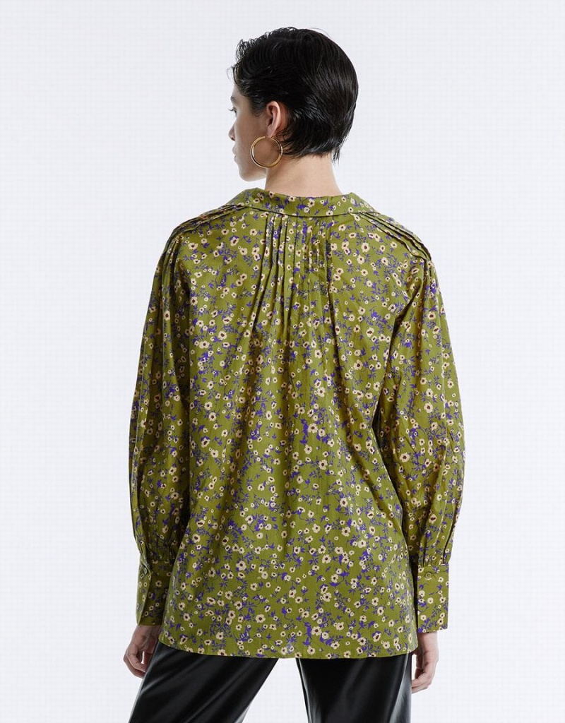 Blusa Urban Revivo Floral Tie Front Mujer Verdes | BFJ6650RL