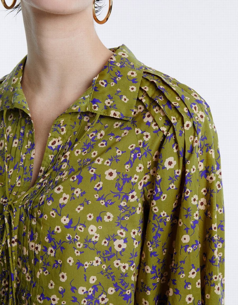 Blusa Urban Revivo Floral Tie Front Mujer Verdes | BFJ6650RL