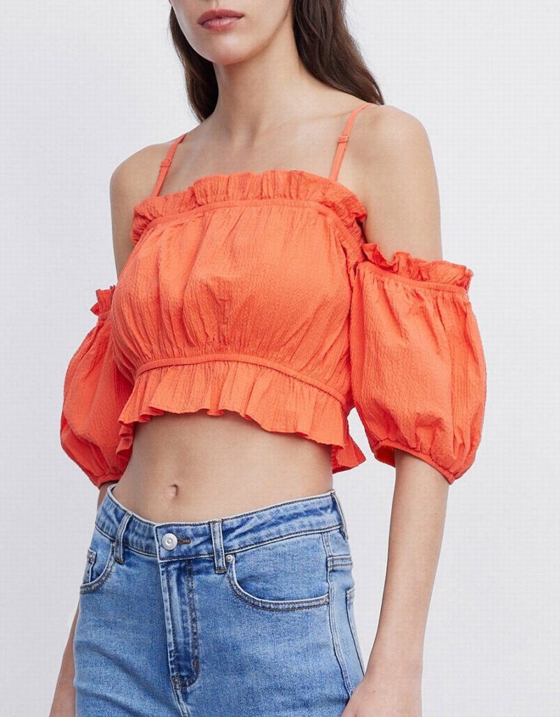 Blusa Urban Revivo Frill Trim Cold Shoulder Mujer Rosas | OAX8926OH