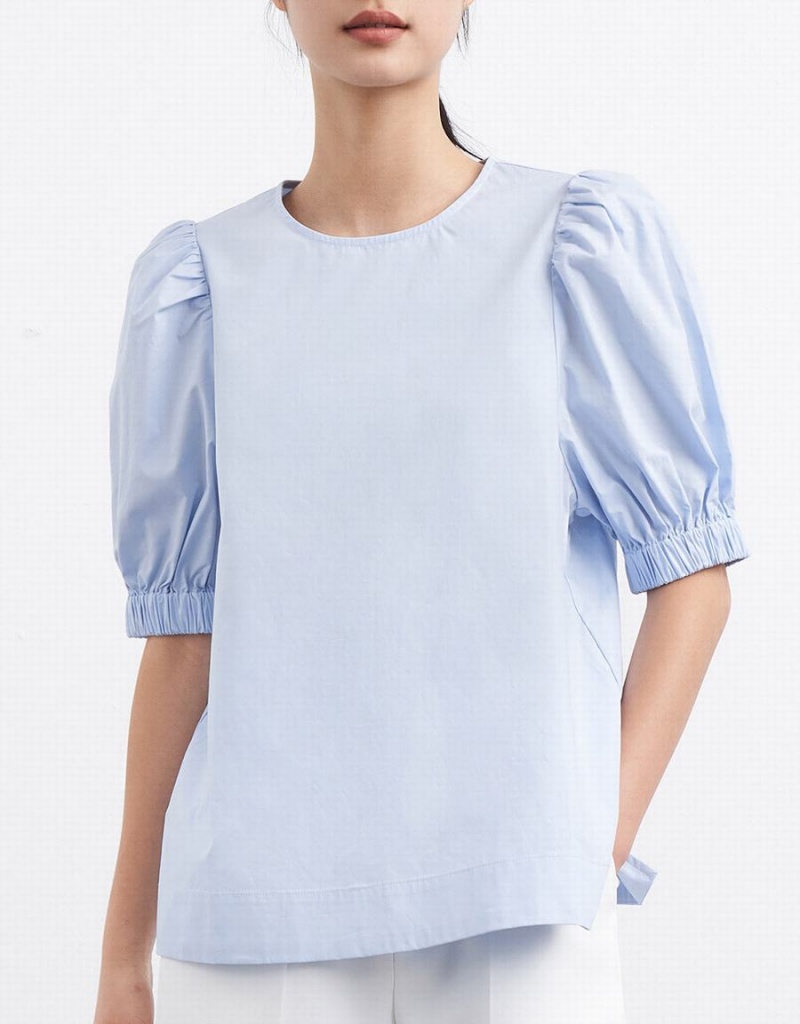 Blusa Urban Revivo Plain Puff Sleeve Mujer Azules | TBS424AP