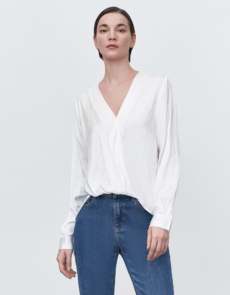 Blusa Urban Revivo Silk Effect Wrap Mujer Blancos | OSE435OS