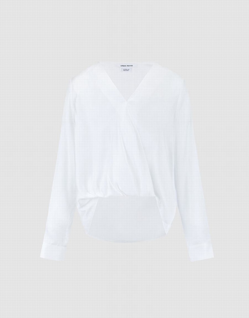 Blusa Urban Revivo Silk Effect Wrap Mujer Blancos | OSE435OS