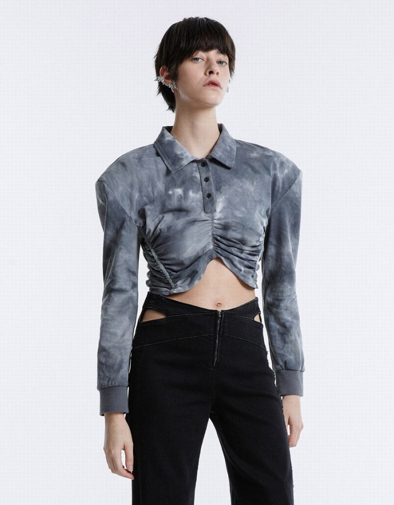 Blusa Urban Revivo Tie-Dye Ruched Crop Mujer Grises | XYU865BR