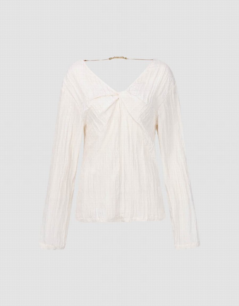 Blusa Urban Revivo V-Neck Overhead Mujer Blancos | VWQ7390WJ