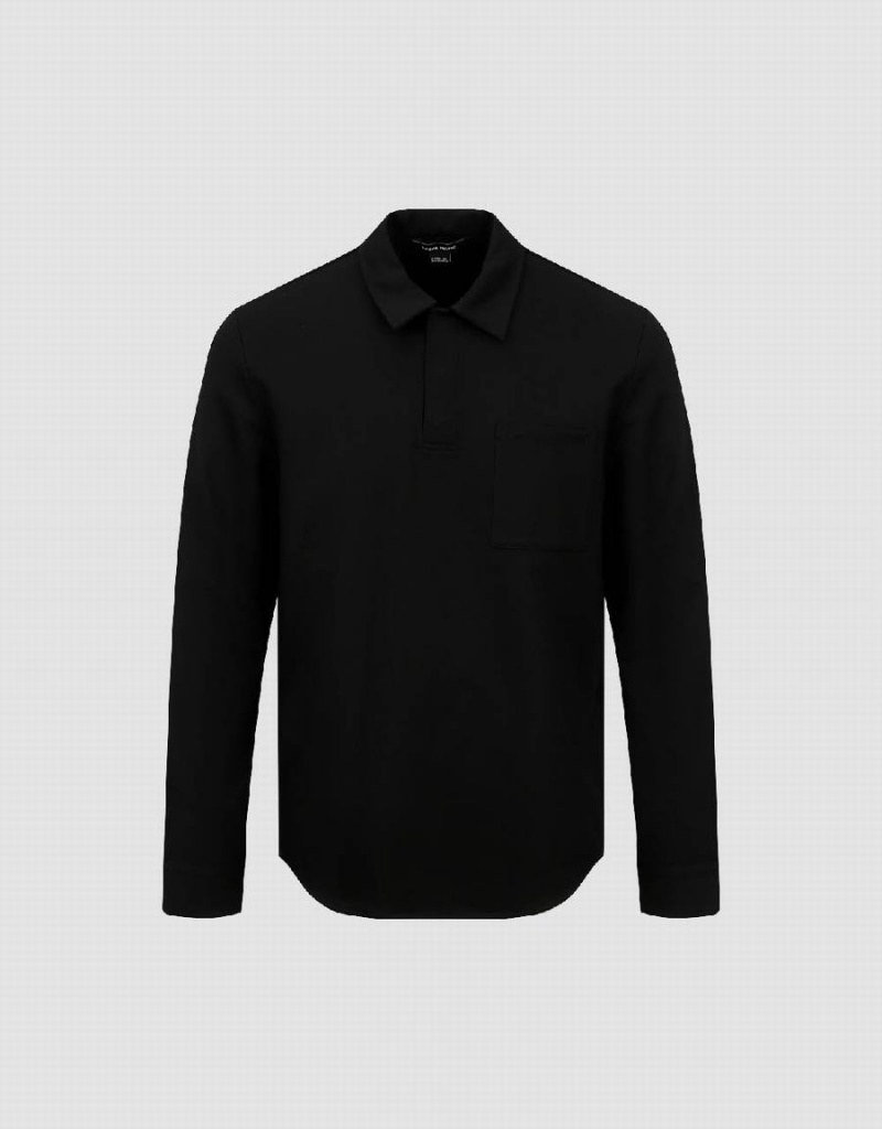 Camisa Polo Urban Revivo Button Half Placket Directo Hombre Negros | GJY2371VO