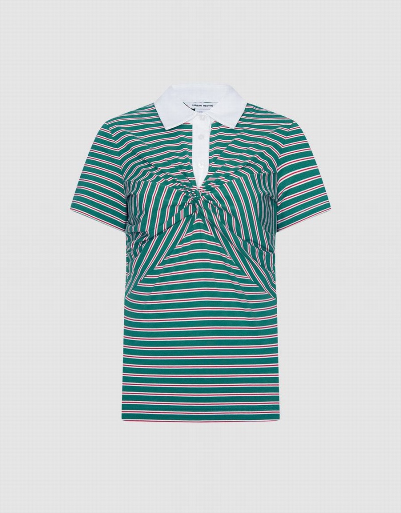 Camisa Polo Urban Revivo Knotted Detail A Rayas Mujer Verdes | RHD2656MB