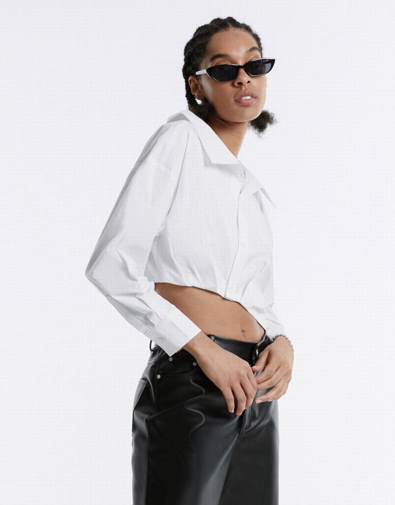 Camisas Urban Revivo Asymmetrical Cropped Mujer Blancos | XTM8135HP