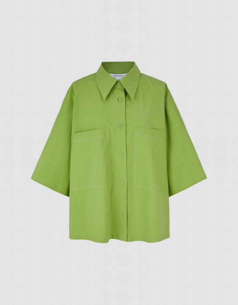 Camisas Urban Revivo Button Up A-Line Mujer Verdes | QYK3226WU