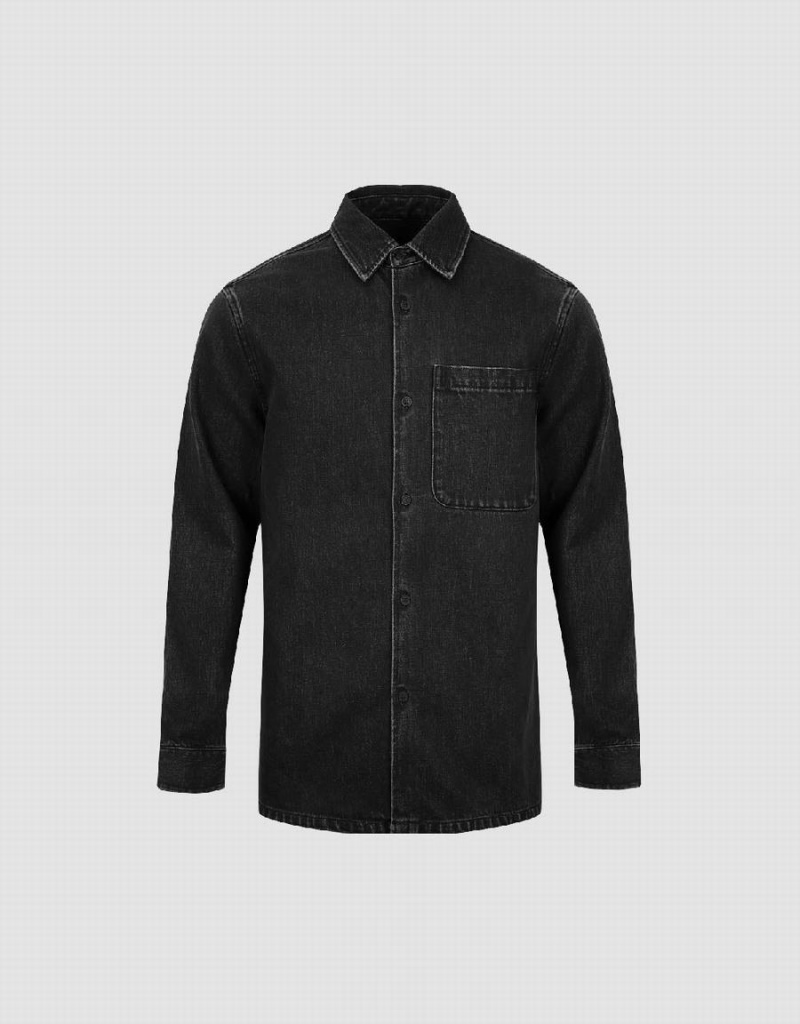 Camisas Urban Revivo Button Up Denim Hombre Grises Oscuro | GTH993QN