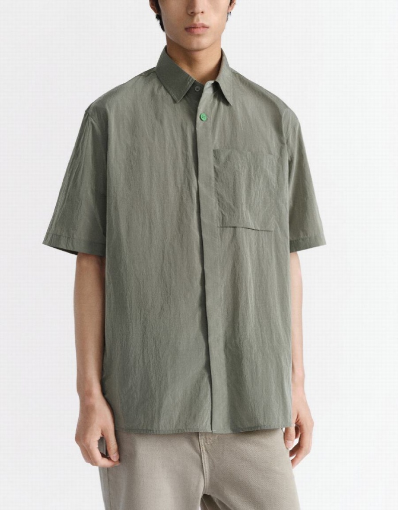 Camisas Urban Revivo Button Up Directo Hombre Verdes | SCV1886VP