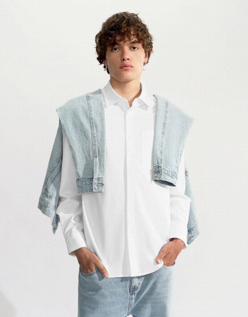 Camisas Urban Revivo Button Up Directo Hombre Blancos | LRA844VL