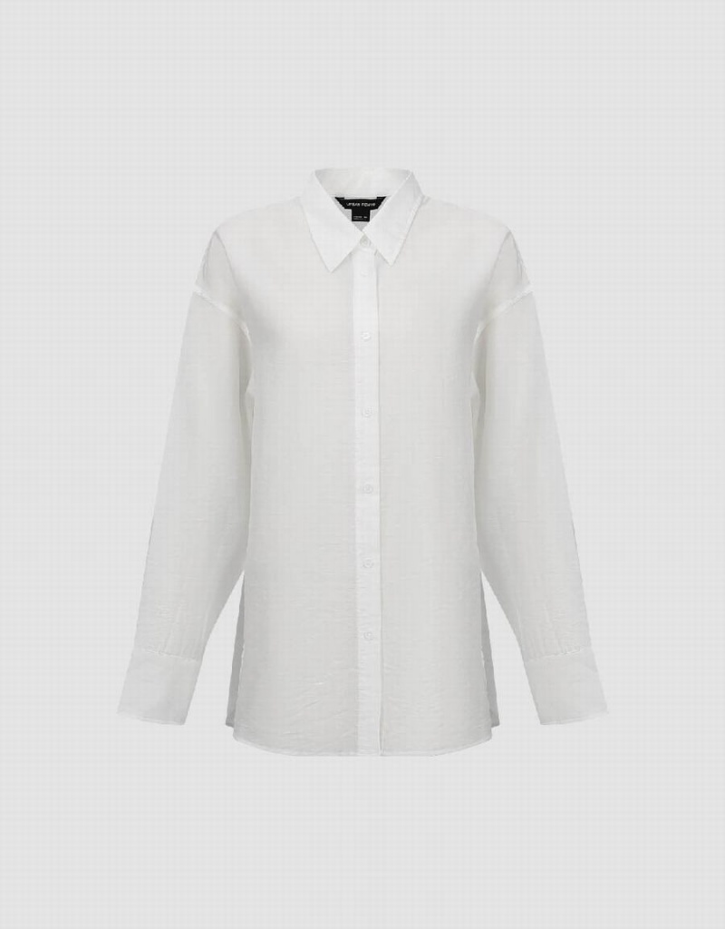 Camisas Urban Revivo Button Up Directo Mujer Blancos | TWA2361JQ