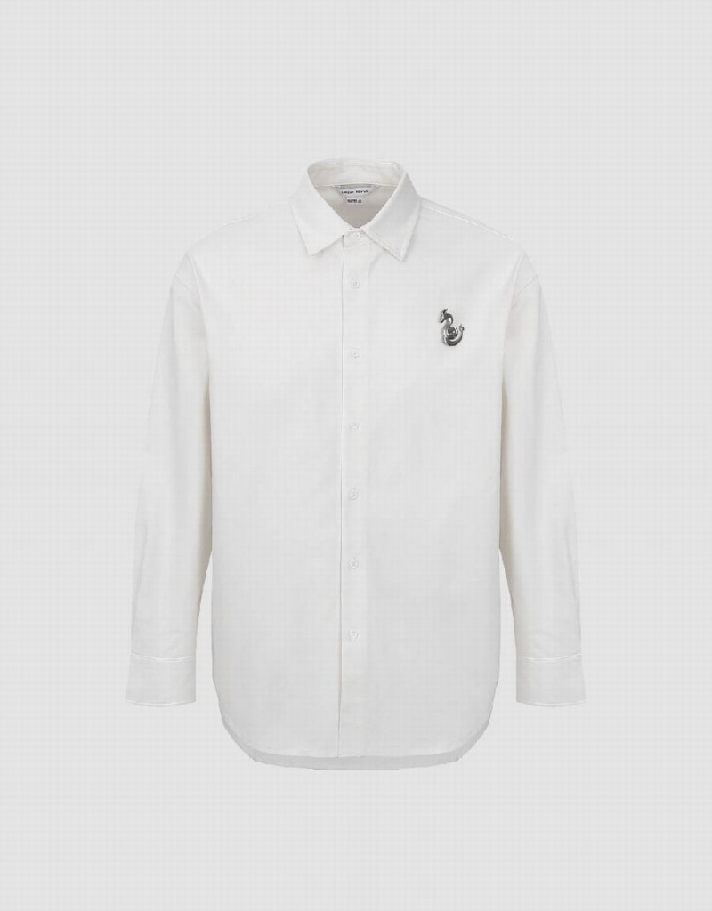 Camisas Urban Revivo Button Up Loose Hombre Blancos | UCY263PR