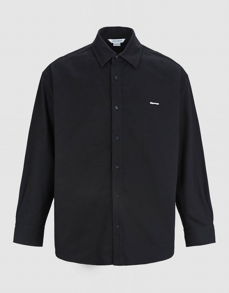 Camisas Urban Revivo Button Up Loose Hombre Negros | ANN23FL