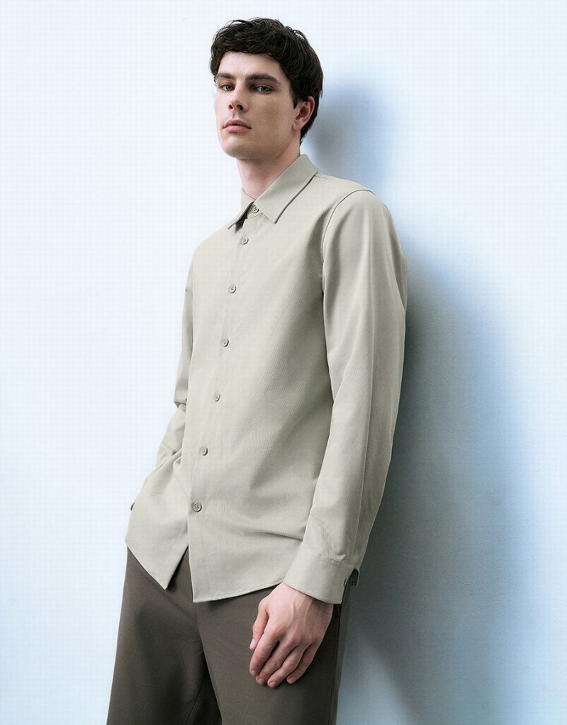 Camisas Urban Revivo Button Up Loose Hombre Verdes | RSY498YN