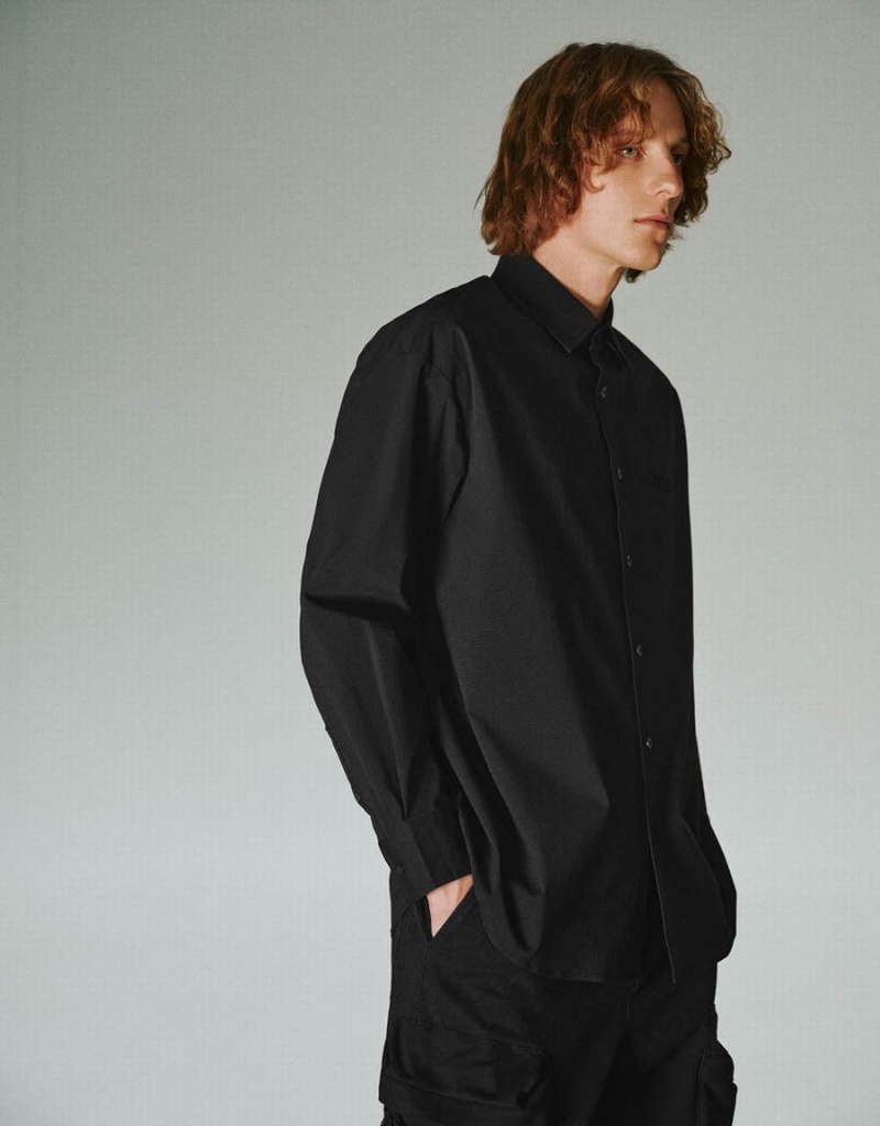 Camisas Urban Revivo Button Up Oversized Hombre Negros | TFV6739CF