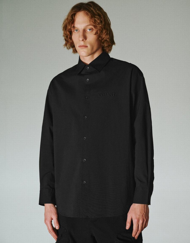 Camisas Urban Revivo Button Up Oversized Hombre Negros | TFV6739CF