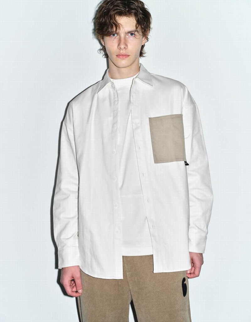 Camisas Urban Revivo Button Up Oversized Hombre Blancos | OOW5536ON