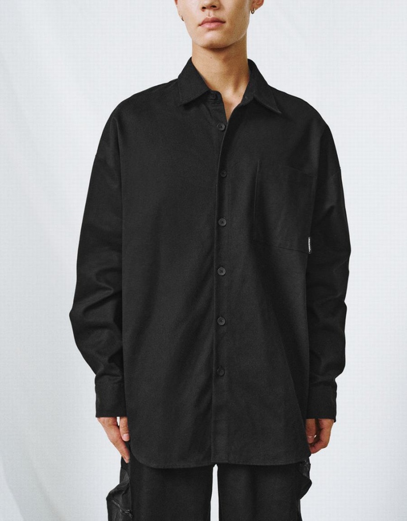 Camisas Urban Revivo Button Up Oversized Hombre Negros | KDY3076UT