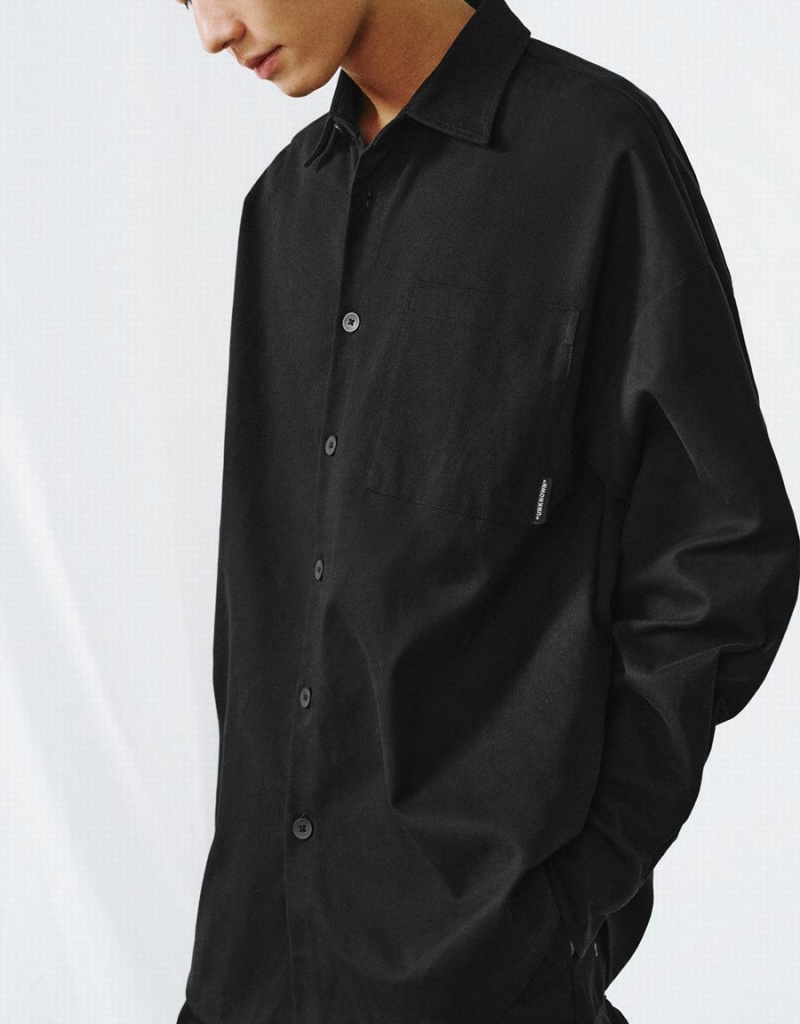 Camisas Urban Revivo Button Up Oversized Hombre Negros | KDY3076UT