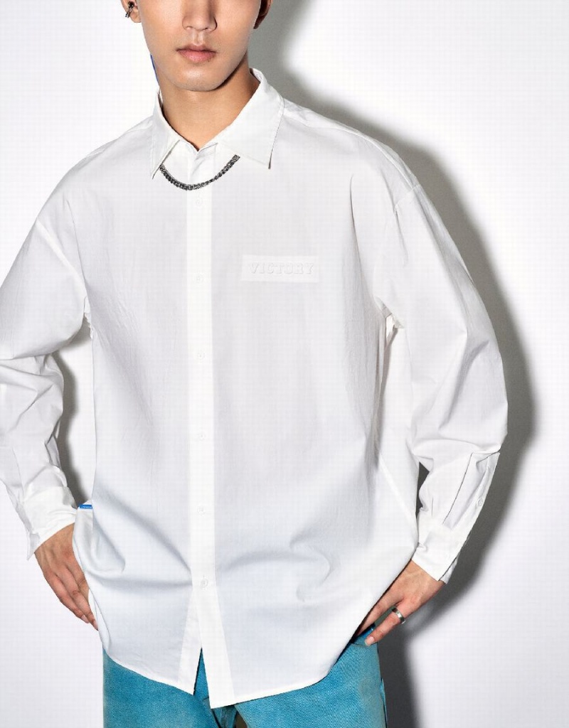 Camisas Urban Revivo Button Up Oversized Hombre Blancos | PMK6523CI