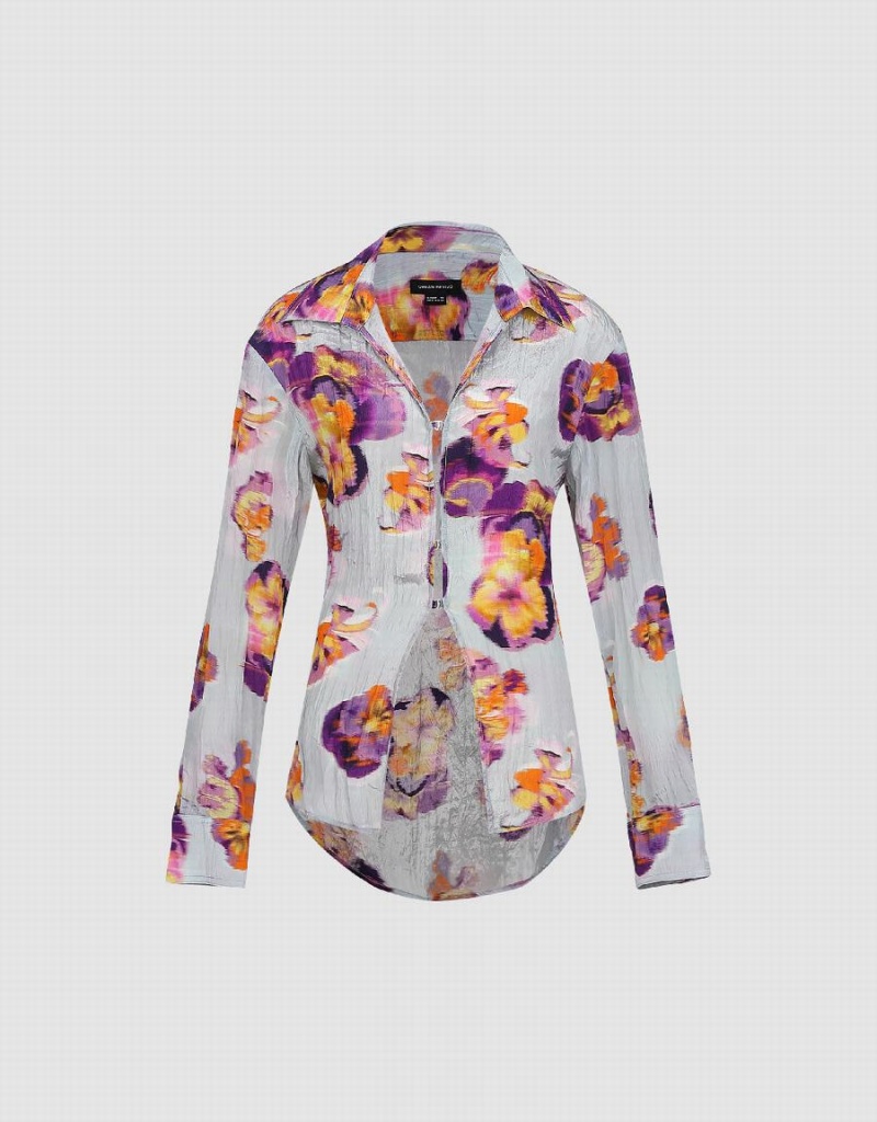 Camisas Urban Revivo Flower Printed Mujer Azules | QDN5276VU